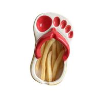 Flip Flops French Fries Platter Ceramic French Fries Sauce Chips Plate Funny Platter Serving Dishes (Red)