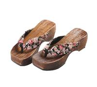 Flip-Flops Japanese Traditional Sandals Geta Wooden Clogs Kimono Shoes Clogs Flip Flops Slippers for Women,Elevated Thick Sole Shoes Clogs Slippers(Size:EU 36,Color:Black)