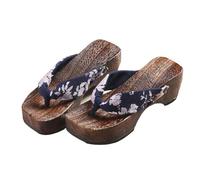 Flip-Flops Japanese Traditional Sandals Geta Wooden Clogs Kimono Shoes Clogs Flip Flops Slippers for Women,Elevated Thick Sole Shoes Clogs Slippers(Size:EU 38,Color:Blue)
