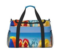 Flip-Flops On A Sandy Beach Large Travel Duffle Bag with Shoulder Strap,Water-Resistant Twill Weekender Bag for Men Women,Spacious Carryall Gym Bag