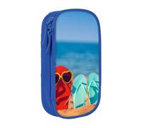 Flip-Flops on a Sandy Beach Pencil Case Blue Pencil Bag with 2 Compartments | Large Capacity Pencil Pouch Stationery Organizer Makeup Bag For Students Office Travel Art Supplies
