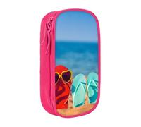 Flip-Flops on a Sandy Beach Pencil Case Pink Pencil Bag with 2 Compartments | Large Capacity Pencil Pouch Stationery Organizer Makeup Bag For Students Office Travel Art Supplies