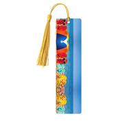 Flip-Flops On A Sandy Beach Print 5pcs Wooden Bookmarks with Tassels, Reading Page Markers Book Marks, Gifts for Men Women