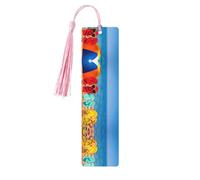 Flip-Flops On A Sandy Beach Print 5pcs Wooden Bookmarks with Tassels, Reading Page Markers Book Marks, Gifts for Men Women