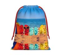 Flip-Flops On A Sandy Beach Print Plush Gift Bags Reusable Drawstring Gift Wrap Bags,For Holiday Candy Party Supplies