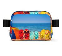 Flip-Flops On A Sandy Beach Print Unisex Waist Bag Wear-Resistant Belt Bag Hip Bag with Adjustable Strap for Hiking and Travel