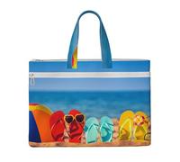 Flip-Flops on a Sandy Beach Printed Document Bag Teacher Canvas File Tote Bag Pouch for Work, Casual Handbag for Office School Travel Beach