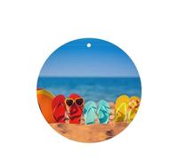 Flip-Flops on a Sandy Beach Round Shape Car Air Freshener Hanging, Home, Office | Christmas Stocking Filler for Men Dad
