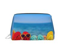 Flip-Flops On A Sandy Beach Toiletry Pouch, Travel-Friendly Makeup Organizer for Makeup Brushes, Lipsticks