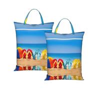 Flip-Flops On A Sandy Beach Travel Laundry Bag with All-Over Print,Water-Resistant Twill Fabric,Smooth Zipper, Top Carry Handle,Hanging Loop,Large 58x46cm