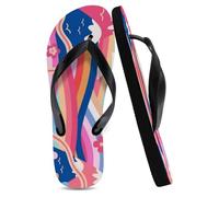 Flip Flops Slippers Unisex Flipflops for Mens Black, Geometric Waves Decor Pool Sliders Mens Flat Sole Sandals Gifts for Men Gifts Her, Size M