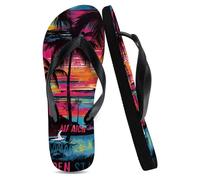 Flip Flops Slippers Unisex Men's Flip Flops Black, Black Palm Tree Coastal Beach Pool Slides Soft Sole Slides Birthday Gifts Valentines Gifts Her, Size 5 (240MM)