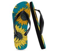 Flip Flops Slippers Unisex Men's Slide Sandals Black, Teal Yellow Sunflower Blooms Beach Pool Slides Ladies Summer Lightweight Flip Flop Valentines Gifts Valentines Day Gifts, Size 6 (250MM)