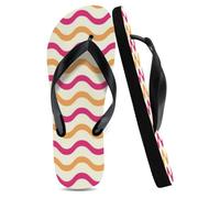 Flip Flops Slippers Unisex Sliders Women Black, Red Orange Wavy Stripes Bathroom Shower Sandals Soft Sole Slides Dad Gifts Boyfriend Gifts, Size S