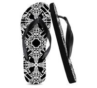 Flip Flops Unisex Men's Flip Flops Black, Black White Geometric Floral Beach Pool Slides Flat Sole Sandals Boyfriend Gifts Gifts for Dad, Size M