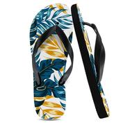 Flip Flops Unisex Men's Sandals Black, Green Yellow Tropical Foliage Summer Shoes for Men Toe Post Flip Flops for Women Mens Gifts Gifts Women Birthday Unique, Size 12 (300MM)