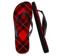 Flip Flops Unisex Mens Shoes Black, Red Dark Plaid Argyle Women's Pool Slippers Toe Post Flip Flops for Women Mum Gifts Funny Gifts for Women, Size XL
