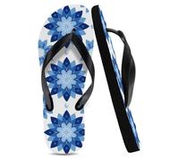 Flip Flops Unisex Women's Flip Flops Black, Blue White Floral Blooms Summer Lightweight Summer Sandals Dad Birthday Gifts Birthday Gifts for Women, Size XXL