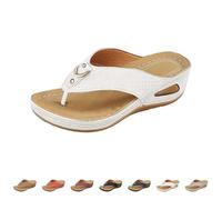 Flip Flops with Footbed, Women's Wide Feet Toe Separator Beach Sandals with Buckle Wedge Heel Toe Sandals Elegant Costume Shoes Comfortable Breathable Leather Shoes Platform Summer Sandals, White, 5