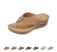 Flip Flops with Footbed, Women's Wide Feet Toe Separator Beach Sandals with Buckle Wedge Heel Toe Sandals Elegant Costume Shoes Comfortable Breathable Leather Shoes Platform Summer Sandals, brown, 8.5