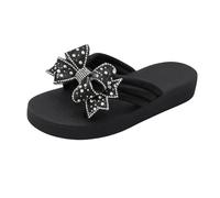 Flip Flops Women Size 6.5 with Rhinestones Bow T-Strap Sandals Wedges Slipper Glitter Thong Flip-Flops for Summer Beach Vacation Toe Post Sandals Black Footwear Gift