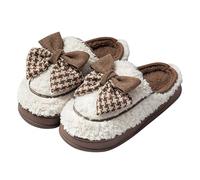 Flip Flops Women Women's Autumn Winter Spliced Ribbon Bow And Velvet Warm Home Cotton Slippers Microwavable Slippers Women (White, 38)