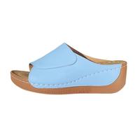 Flip Flops Women, Women's Comfy Wedge Platform Sandals Slip On Open Toe Leather Slides with Arch Support Summer Beach Outdoor Blue 5