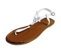 Flip Flops Women's Beach Toe Separator Women's Plain Vintage Roman Sandals, Elegant Sandals with Adjustable Strap, Non-Slip Low Heel Walking Shoes, Weekend Relaxation, White, 6 UK