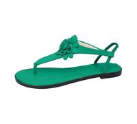Flip Flops Women's Elegant Boho Flower Sandals with Footbed Flat Soft Summer Shoes Open Toe Separator Beach Shoes Orthopaedic Sandals Large Sizes T-Strap Sandals, Green, 4 UK