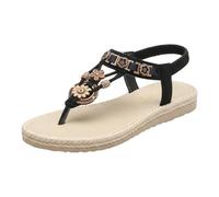 Flip Flops Women's Elegant Sandals Women's Flat Breathable Sandals with Ankle Strap Toe Separator Fashionable Boho Beach Sandals Non-Slip Toe Post Sandals Leisure Sandals, black, 8 UK