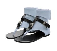 Flip Flops Women's Elegant Shoes Women's Black Roman Sandals, Denim Belt Buckle Large High-Top Boot Sandals Open Shoes Women Summer Black, lightblue, 8.5 UK