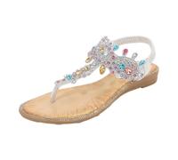 Flip Flops Women's Glitter Rhinestone Toe Separator Sandals Women's with Footbed Beach Shoes Elegant Sandals Flowers Leisure Sandals Open Toe Breathable Flat Sandals Non-Slip Outdoor Sandals, silver