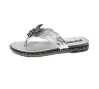 Flip Flops Women's Glitter Sandals, Toe Separator Women's White Flowers Shiny Toe Sandals Flat Sandals Cut Out Sandals Non-Slip Toe Separator Flip Flops Peeptoe Sandals Bath Slippers, silver, 6 UK