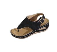 Flip Flops Women's Platform Wedge Sandals Non-Slip Toe Separator Summer Sandals Women with Wedge Heel Trekking Sandals Comfortable Beach Sandals Leisure Sandals with Adjustable Buckle Strap, black