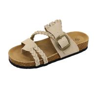 Flip Flops Women's Sandals Cork Footbed Mules Slides | Soft footbed braided strap toe loop adjustable metal buckle bohemian summer style beach holiday summer shoes