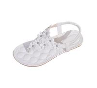Flip Flops Women's Summer Comfortable Toe Separator Flat Non-Slip Slides with Flower Decoration Elegant Boho Casual Lightweight Sandals Soft Flat Cool Summer Shoes Open Classic Beach Shoes, A2 White