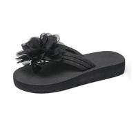 Flip Flops Women's with Flowers Platform Toe Separator Sandals Lightweight Front Open Slippers Boho Style Toe Sandals Mules Beach Sandals Bathing Sandals Summer Shoes, black, 10 UK