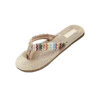 Flip Flops Women's with Footbed - Toe Separator Bamboo Rattan Slippers Sweat Cool Straw Sandals Bohemia Beach Shoes Flat Summer Shoes Espadrilles Sandals Beach Slippers, beige, 6