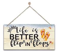 Flip Flops Wood Plaque, Life is Better in Flip Flops, Hanging Wood Sign Home Décor, Beach Decor Sign, Summer Sign, Primitive Home Decor Sign, Beach House Wood Wall Decor, Seaside Hostel Hanging Decor