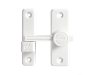Flip Gate Latch for Barn, Cabinet, Bathroom and Garden Doors | 90 Degree Angle Lock with Secure Snap Mechanism | White Plastic Door Closer for Home Security