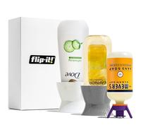 Flip-It! Bottle Emptying Kit - Get Every Last Drop Out of Lotions, Shampoos, Conditioners and Kitchen Condiments BPA Free - Dishwasher Safe (6-Pack, 2 Stands)