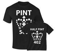 Flip Mens Full Pint Kids Half Pint Father and Son Or Daughter Funny Slogan 2 T-Shirt Double Pack Colour Black (Mens Size Large with Kids Size Age 12-13)