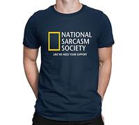 Flip Mens National Sarcasm Society Geographic Parody Funny T-Shirt Navy Blue (XXL)