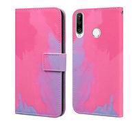 Flip phone case for HUAWEI P30 LITE PU Leather Wallet Card Slots Flip Case Watercolor Gradient Ramp Graffiti Art Printing with Stand Function Magnetic Protective Cover (Pink Purple)