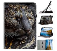 Flip Printed Case for Lenovo Tab P11 Plus TB-J616F Case/Lenovo Tab P11 TB-J606F 11inch Shockproof Card Slots Multi-Angle Stand Cover with Pen Holder Black Lion