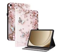 Flip Printed Case for Samsung Galaxy Tab A11 2025/ Galaxy Tab A9 8.7-inch Shockproof Card Holder Multi-Angle Stand Cover with Pen Holder Pink Flowers Butterfly