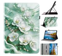 Flip Printed Case for Samsung Galaxy Tab S10 Lite/ S10 FE 2025/ S9 FE 10.9 Inch/ S9 11 Inch 2023 Shockproof Card Holder Multi-Angle Stand Cover with Pen Holder White Flowers