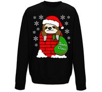 Flip Santa Claws Cute Sloth in Chimney Festive Christmas Sweatshirt Black (L)