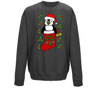 Flip Santa Penguin in Christmas Stocking Sweatshirt Charcoal Grey (XS)