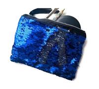 Flip Sequin Makeup Bag - Reversible Mermaid Sequin Pouch - Two-Tone Sparkly Clutch - Cosmetic Brush Holder & Travel Purse (Royal Blue & Silver)